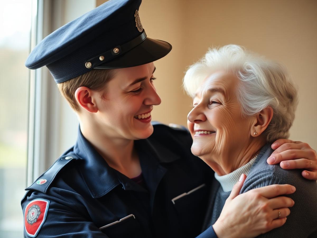 Calviora paramedic caring for an elderly patient