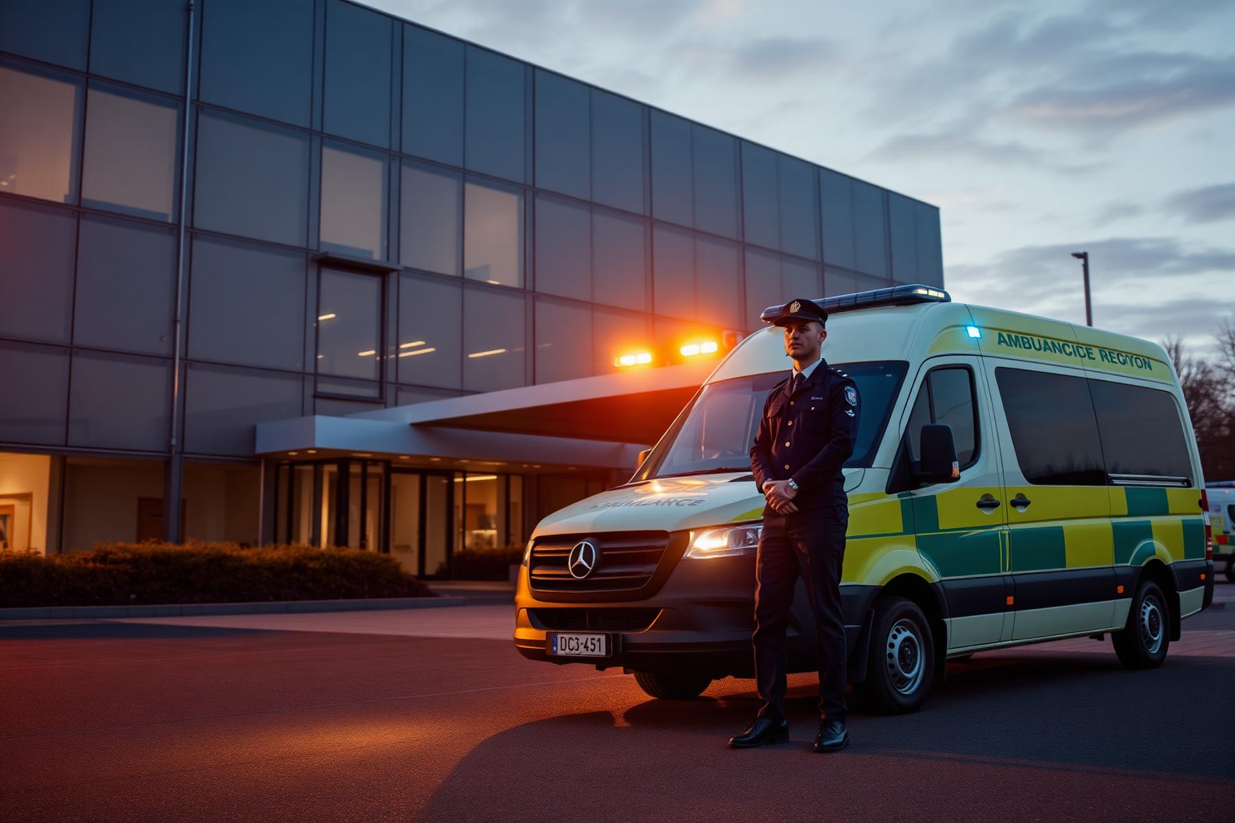 Calviora ambulance and paramedic outside a UK hospital